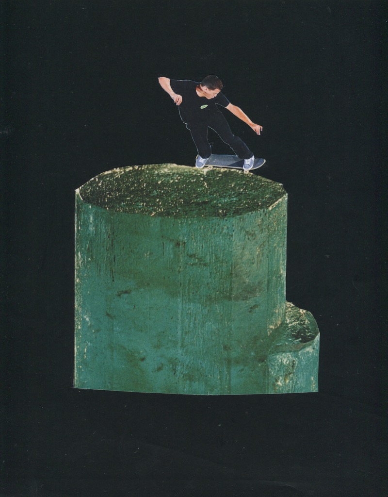 Collage — skateboarder on green urban form